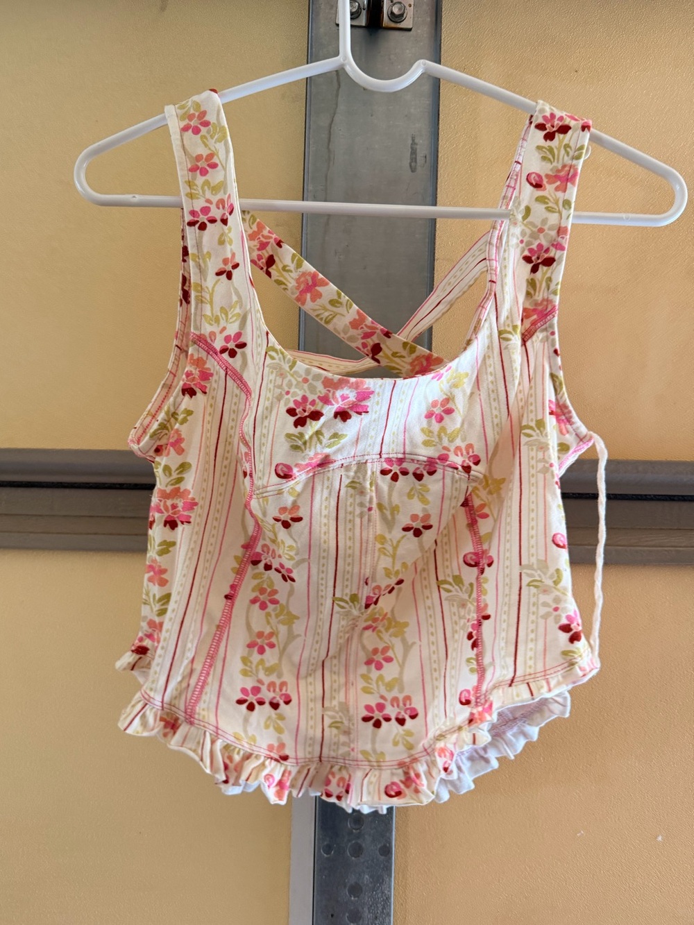 Floral Pink Striped Ruffle top